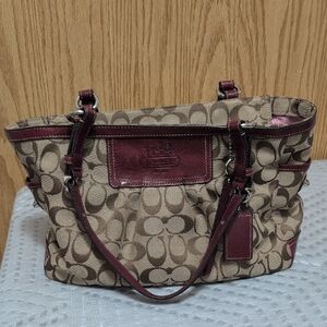 Coach Brown and Burgundy Shoulder Bag